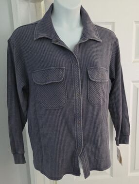 Rewind Heather Gray Ribbed Button-Front Cardigan Shirt
